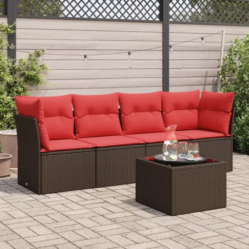 Zwart materiaal loungeset met gepoedercoat staal voor tuin en terras - Bruin en rood / Met tafel - Tuinsets