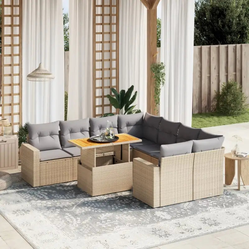 Zwart materiaal loungeset met gepoedercoat staal voor tuin en terras - Beige en grijs / zonder opbergruimte - Tuinsets