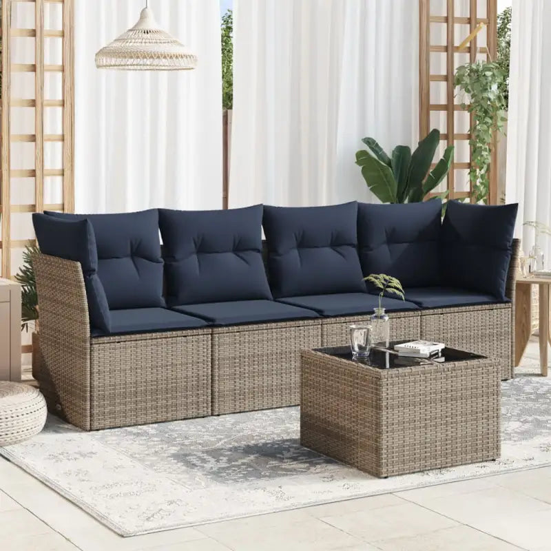 Zwart materiaal loungeset met gepoedercoat staal voor tuin en terras - grijs en marineblauw / Met tafel - Tuinsets