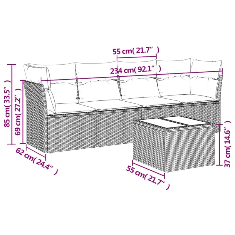 Zwart materiaal loungeset met gepoedercoat staal voor tuin en terras - Tuinsets