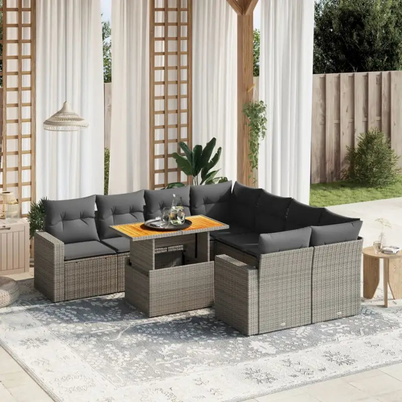 Zwart materiaal loungeset met gepoedercoat staal voor tuin en terras - Grijs / zonder opbergruimte - Tuinsets