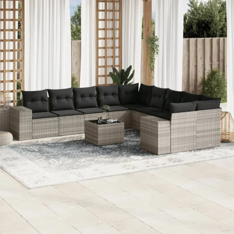 Zwart materiaal loungeset met gepoedercoat staal voor tuin en terras - Lichtgrijs en donkergrijs / Met tafel - Tuinsets