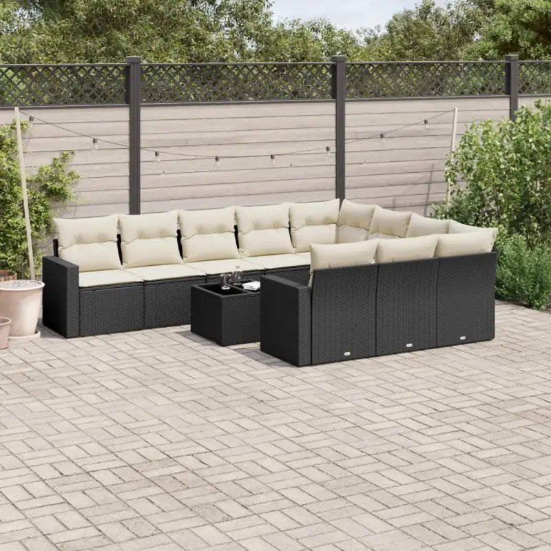 Zwart materiaal loungeset met gepoedercoat staal voor tuin of terras - Zwart en crème / Met tafel - Tuinsets