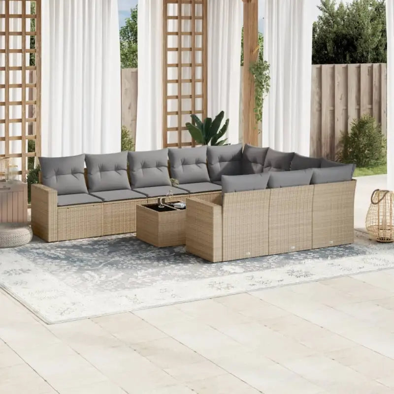 Zwart materiaal loungeset met gepoedercoat staal voor tuin of terras - Beige en grijs / Met tafel - Tuinsets