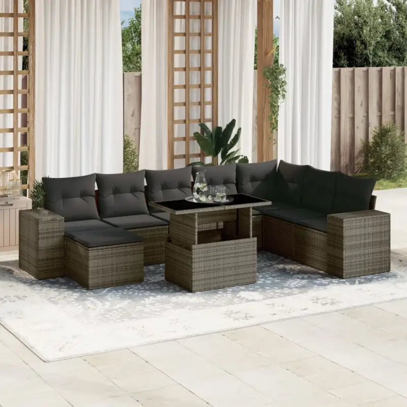 Zwart materiaal loungeset met gepoedercoat staal voor tuin of terras - Grijs / zonder opbergruimte - Tuinsets