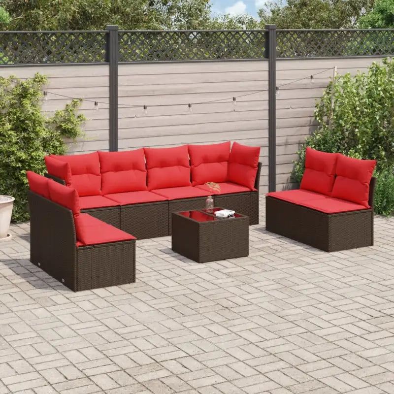 Zwart materiaal loungeset met gepoedercoat staalafmetingen voor buiten - Bruin en rood / Met tafel - Tuinsets