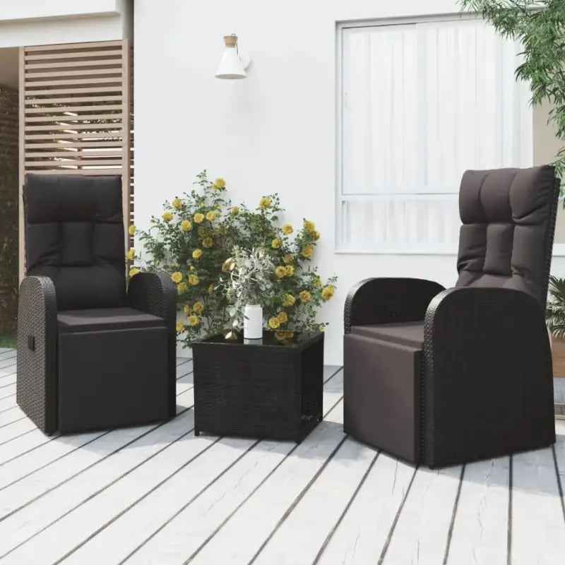 Zwart materiaal loungeset met poly rattan en gehard glas voor tuin - Tuinsets