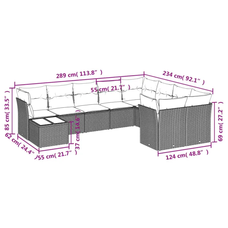 Zwart materiaal loungeset met poly rattan en gepoedercoat staal - Tuinsets