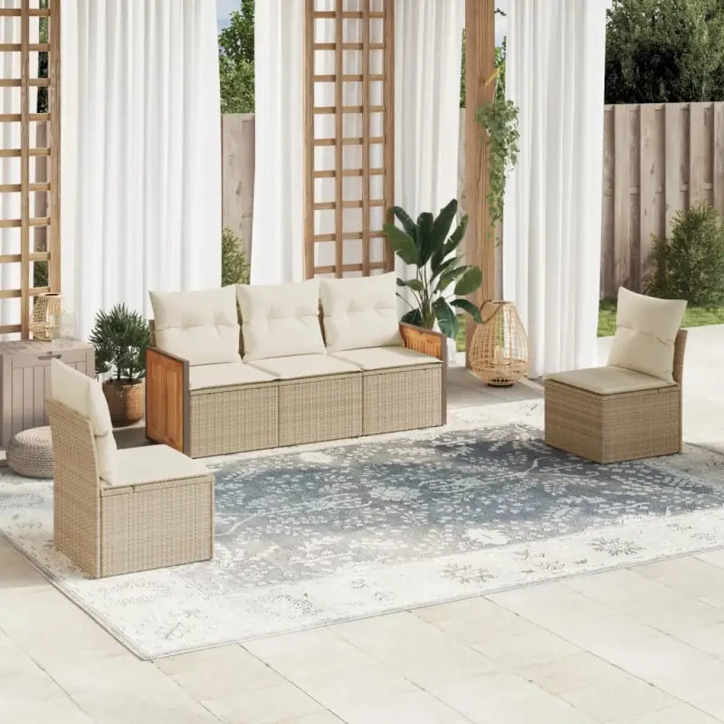 Zwart materiaal loungeset met poly rattan en gepoedercoat staal afmetingen - beige en crèmekleurig / Zonder tafel