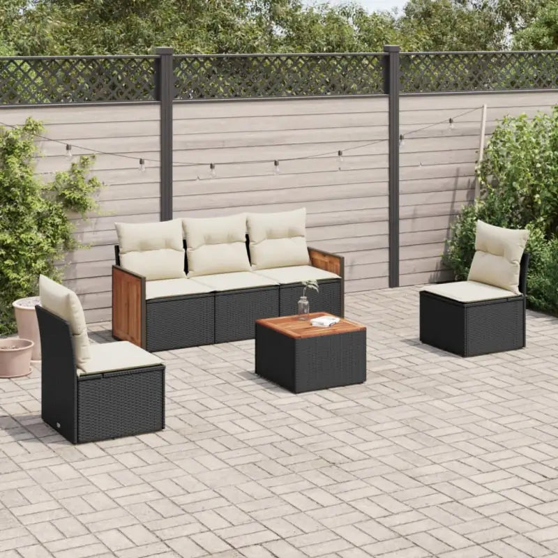 Zwart materiaal loungeset met poly rattan en gepoedercoat staal afmetingen - Zwart en crème / Met tafel - Tuinsets