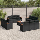 Zwart materiaal loungeset met poly rattan en gepoedercoat staal afmetingen - Zwart / Met tafel - Tuinsets