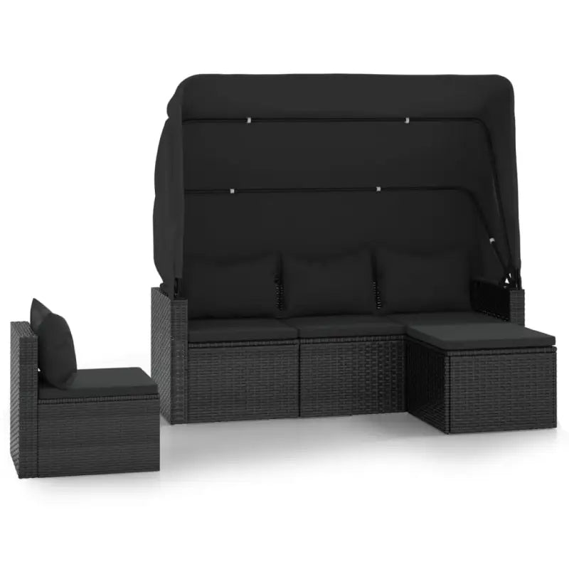 Zwart materiaal loungeset met poly rattan en gepoedercoat staal - Zwart / 4 - Tuinsets
