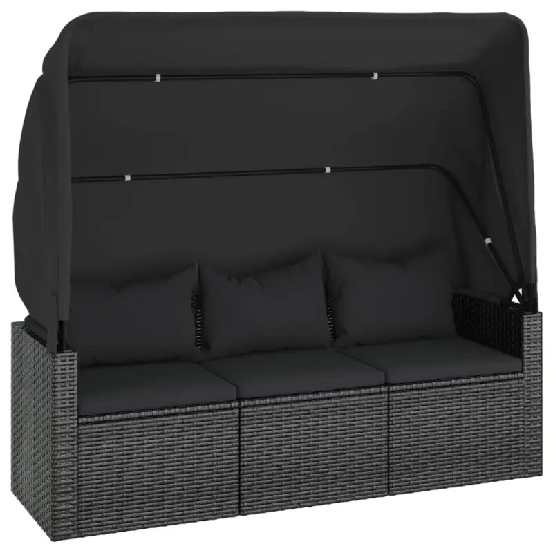 Zwart materiaal loungeset met poly rattan en gepoedercoat staal - Zwart / 4 - Tuinsets