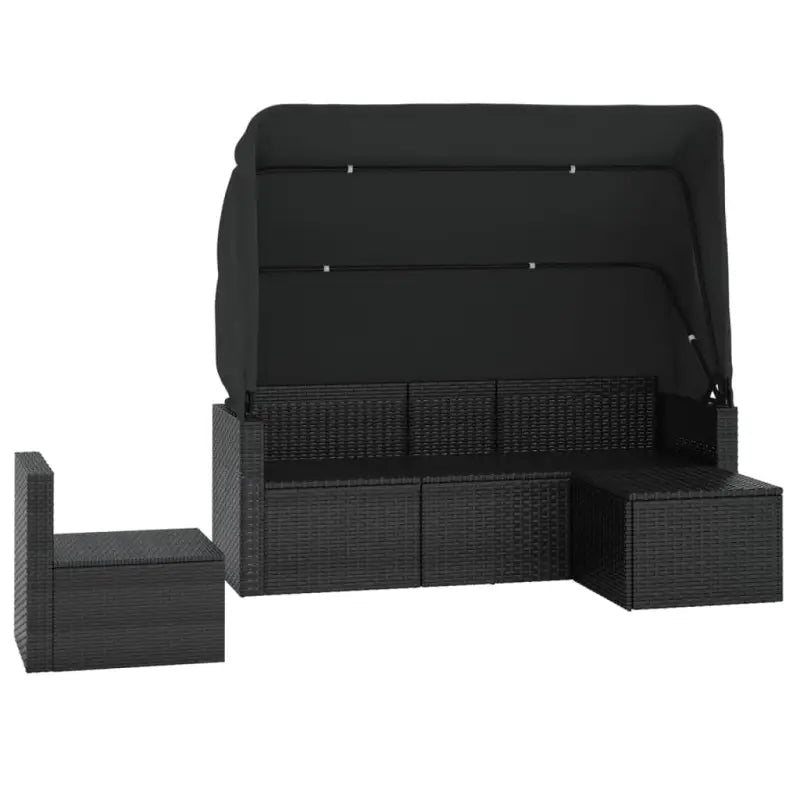 Zwart materiaal loungeset met poly rattan en gepoedercoat staal - Zwart / 4 - Tuinsets