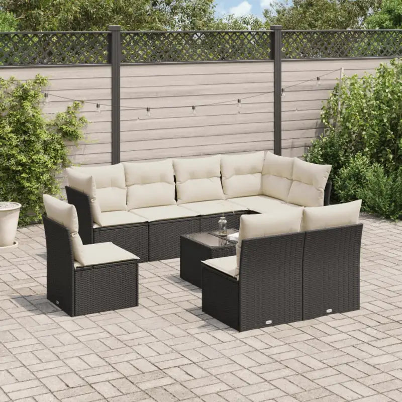 Zwart materiaal loungeset met poly rattan en gepoedercoat staal - Tuinsets