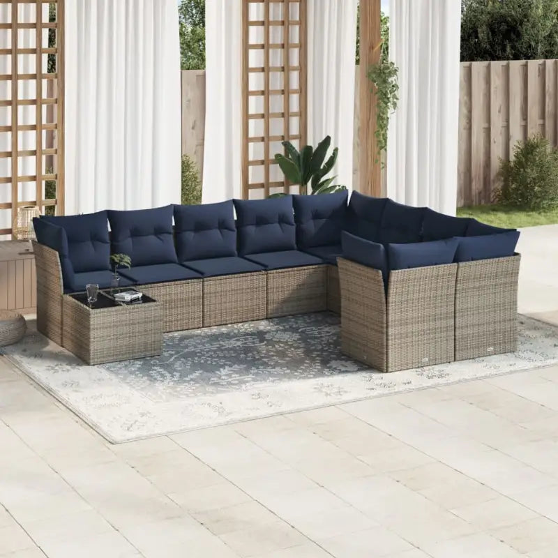 Zwart materiaal loungeset met poly rattan en gepoedercoat staal - Beige en grijs - Tuinsets