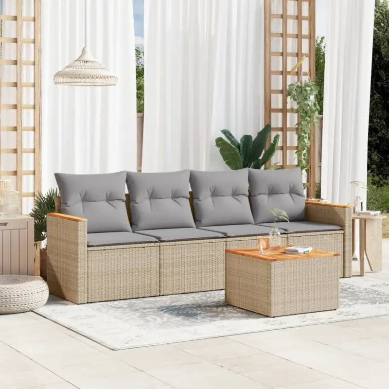 Zwart materiaal loungeset met poly rattan en waterdichte tas - Beige en grijs / Met tafel - Tuinsets