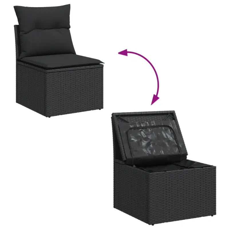 Zwart materiaal loungeset met waterdichte tas en gepoedercoat staal - Tuinsets