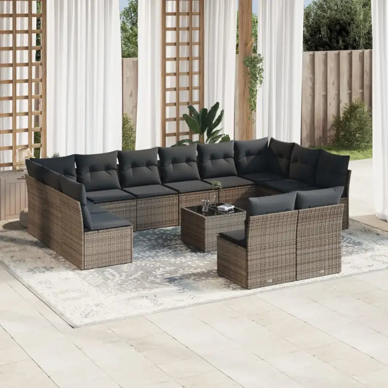 Zwart materiaal loungeset met waterdichte tas en gepoedercoat staal - Grijs / Met tafel - Tuinsets