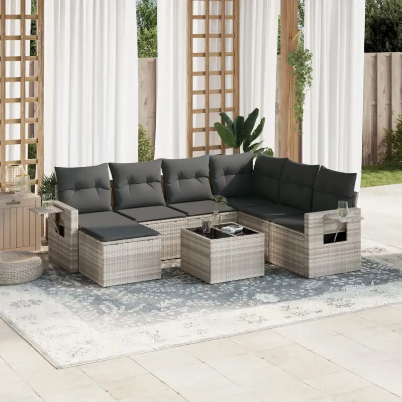 Zwart materiaal loungeset met waterdichte tas en gepoedercoat staal - Lichtgrijs en donkergrijs / Met tafel - Tuinsets