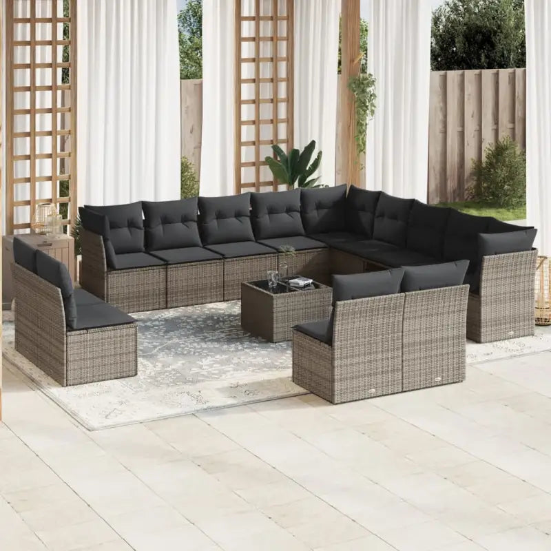 Zwart materiaal Loungeset met waterdichte tas en gepoedercoat staal - Grijs / Met tafel - Tuinsets