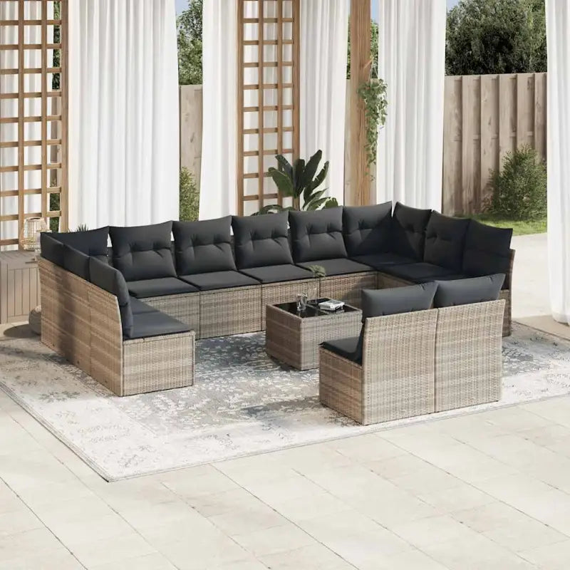 Zwart materiaal loungeset met waterdichte tas en gepoedercoat staal - Lichtgrijs / Met tafel - Tuinsets