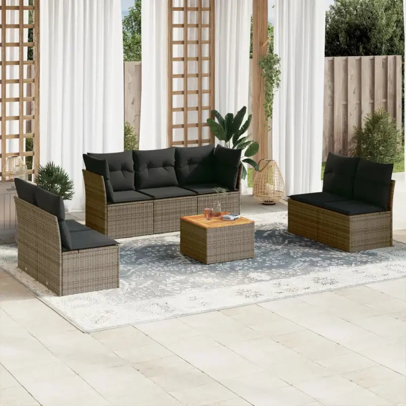 Zwart materiaal loungeset met waterdichte tas en gepoedercoat staal - grijs en donkergrijs / 2x hoek + 5x midden