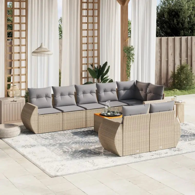 Zwart materiaal loungeset met waterdichte tas en gepoedercoated staal - Beige en grijs / hoek + Tafel + 3x midden