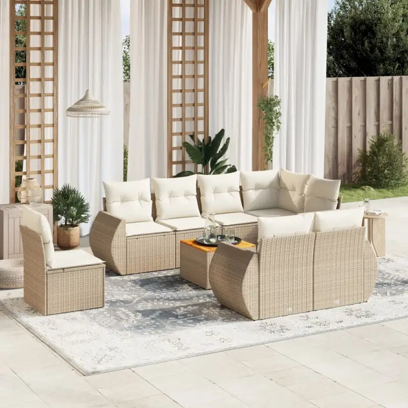 Zwart materiaal loungeset met waterdichte tas en gepoedercoated staal - Beige / 3x midden + Tafel + hoek - Tuinsets