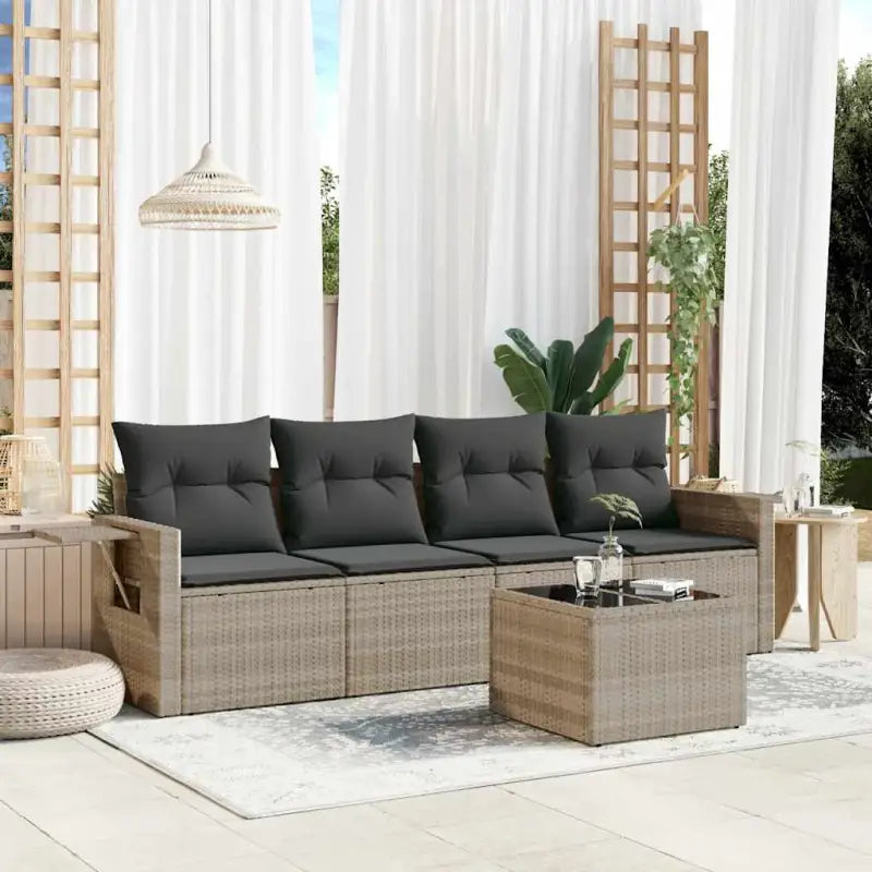 Zwart materiaal loungeset met waterdichte zak en gepoedercoat staal - Lichtgrijs / Met tafel - Tuinsets