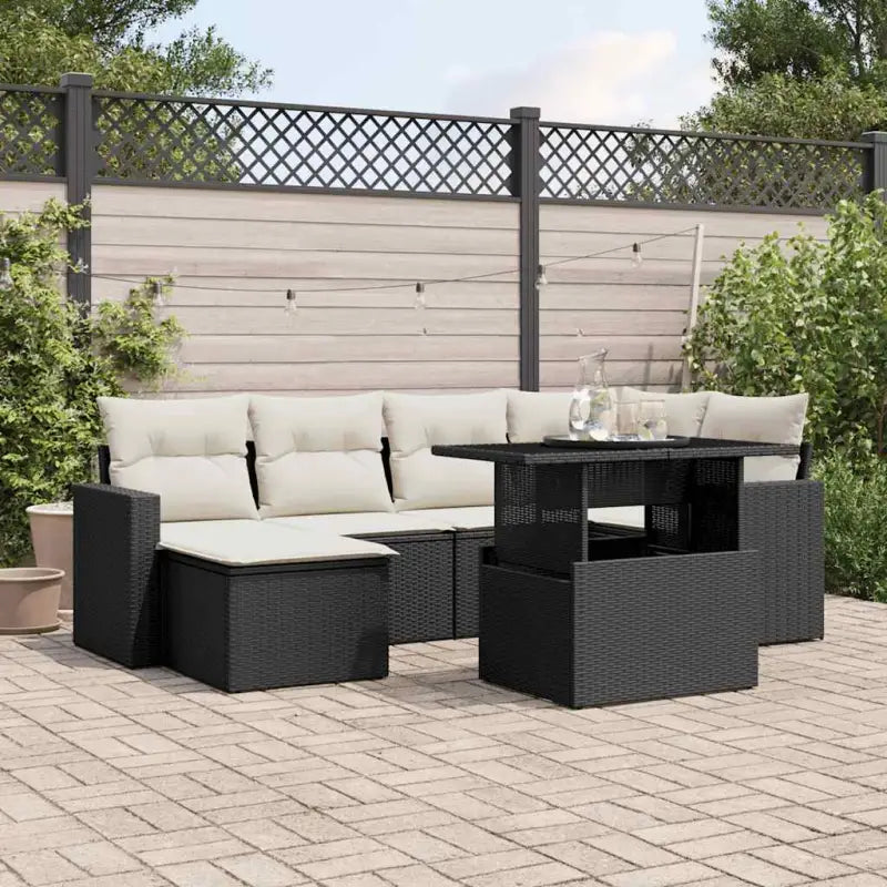 Zwart materiaal loungeset van gepoedercoat staal met afmetingen - Zwart en crème / zonder opbergruimte - Tuinsets