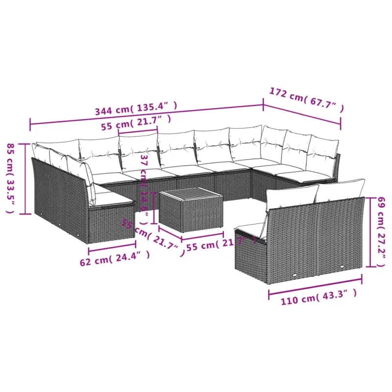 Zwart materiaal loungeset van gepoedercoat staal met comfortabele afmetingen - Tuinsets