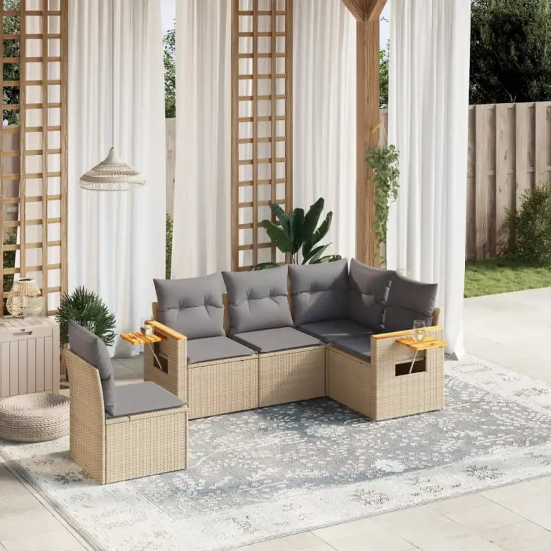 Zwart materiaal loungeset van gepoedercoat staal met comfortabele afmetingen - Beige en grijs / Zonder tafel - Tuinsets