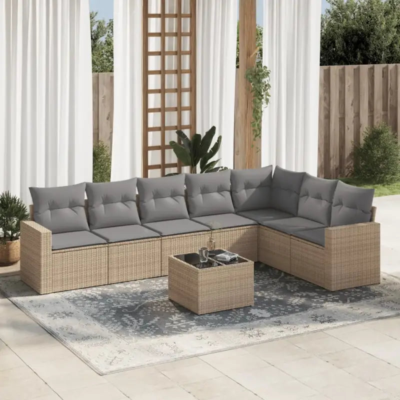 Zwart materiaal loungeset van gepoedercoat staal met ideale afmetingen - Beige en grijs / Met tafel - Tuinsets