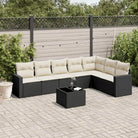 Zwart materiaal loungeset van gepoedercoat staal met ideale afmetingen - Zwart en crème / Met tafel - Tuinsets