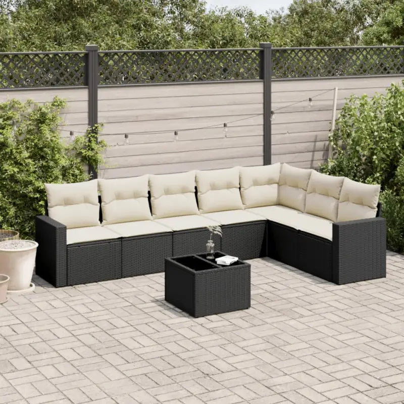 Zwart materiaal loungeset van gepoedercoat staal met ideale afmetingen - Zwart en crème / Met tafel - Tuinsets