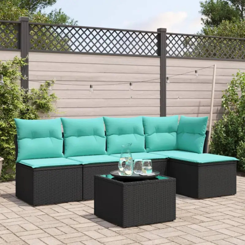 Zwart materiaal loungeset van gepoedercoat staal met stevige afmetingen - Zwart en blauw / Met tafel - Tuinsets