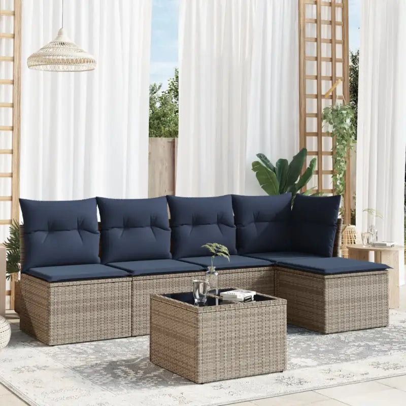Zwart materiaal loungeset van gepoedercoat staal met stevige afmetingen - Beige en grijs / Met tafel - Tuinsets