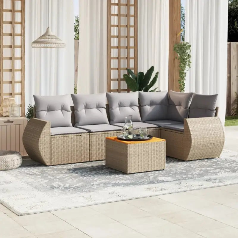 Zwart materiaal loungeset van gepoedercoat staal voor buiten comfort - Beige en grijs / Tafel + hoek + 2x midden