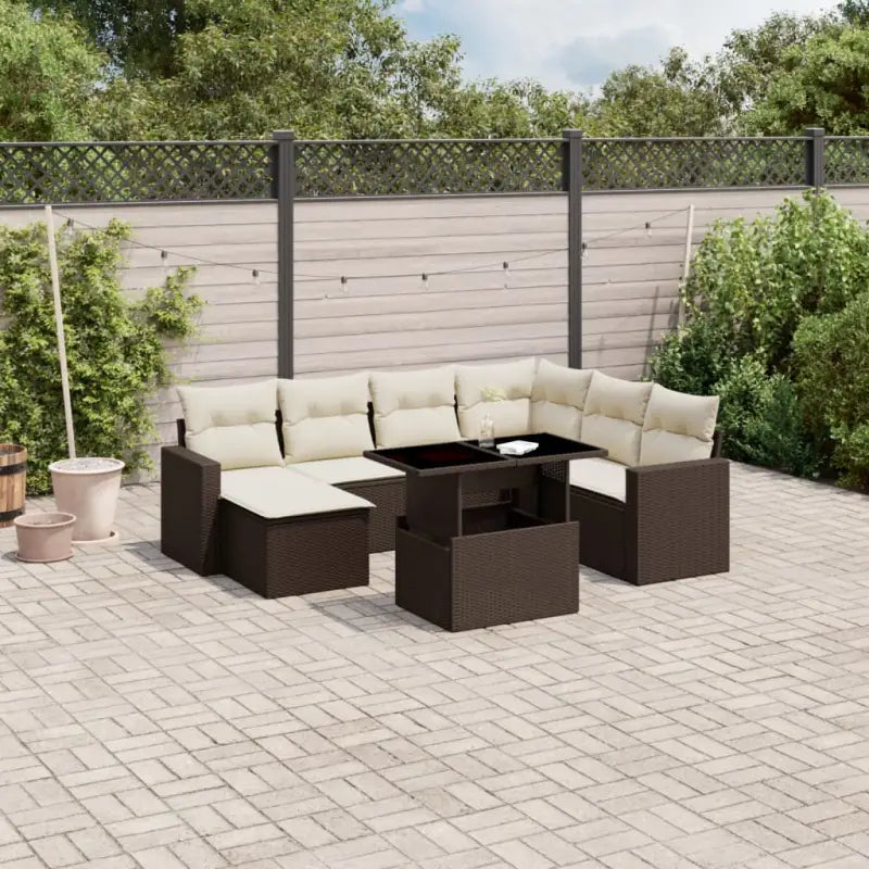 Zwart materiaal loungeset van gepoedercoat staal voor buitenplezier - Bruin en crème / Met tafel - Tuinsets