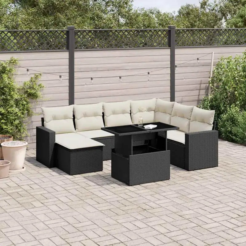 Zwart materiaal loungeset van gepoedercoat staal voor buitenplezier - Zwart en crème / Met tafel - Tuinsets