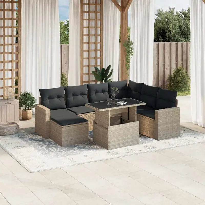 Zwart materiaal loungeset van gepoedercoat staal voor buitenplezier - Lichtgrijs / Met tafel - Tuinsets