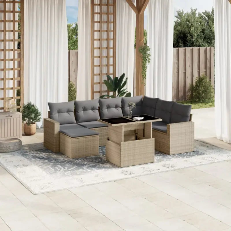 Zwart materiaal loungeset van gepoedercoat staal voor buitenplezier - Beige en grijs / Met tafel - Tuinsets