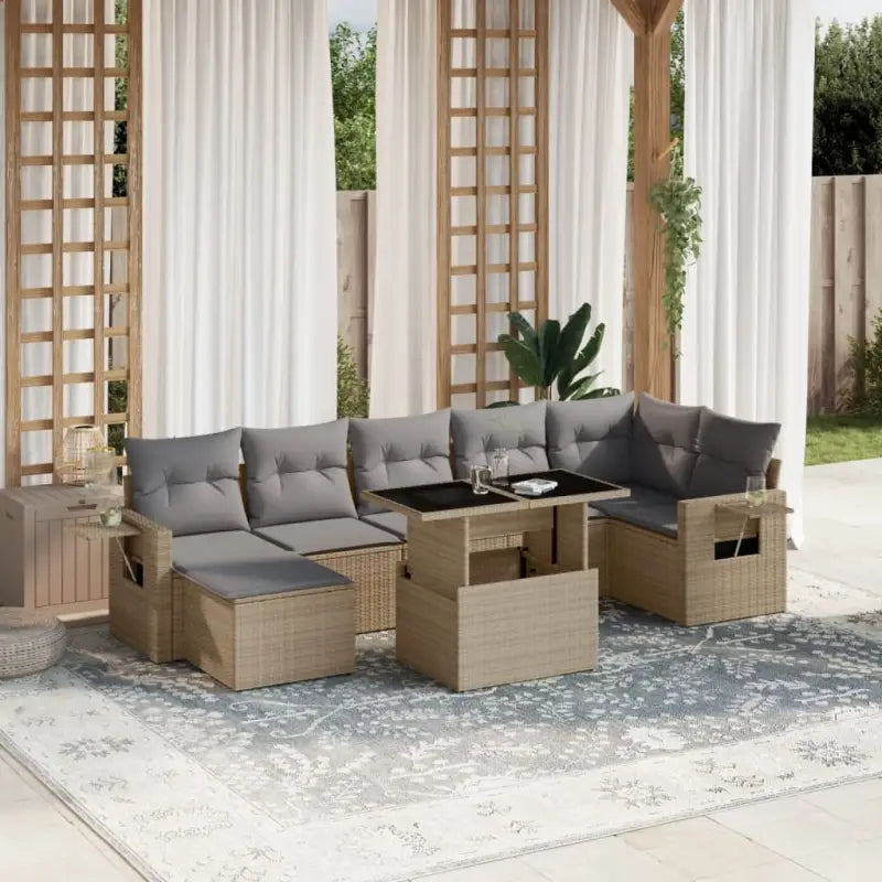 Zwart materiaal loungeset van gepoedercoat staal voor buitenruimte - Beige en grijs / zonder opbergruimte - Tuinsets