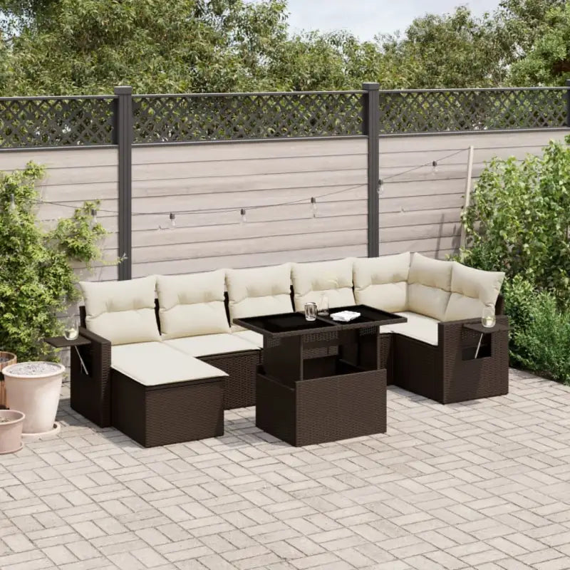 Zwart materiaal loungeset van gepoedercoat staal voor buitenruimte - Bruin en crème / zonder opbergruimte - Tuinsets