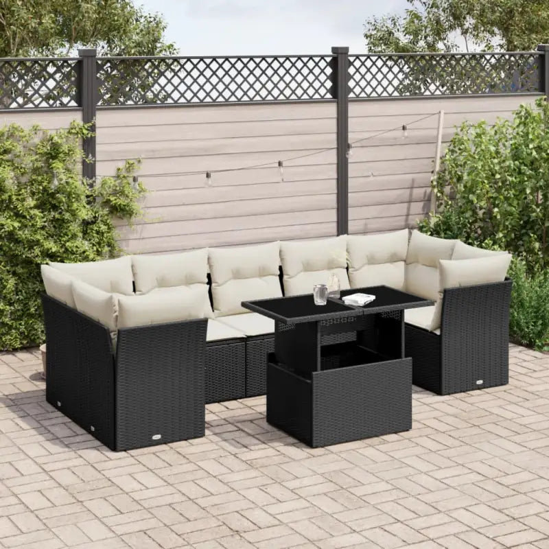 Zwart materiaal loungeset van gepoedercoat staal voor je tuin of terras - Zwart en crème / zonder opbergruimte