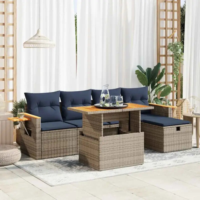 Zwart materiaal loungeset van gepoedercoat staal voor je tuin of terras - Grijs / met opbergruimte - Tuinsets