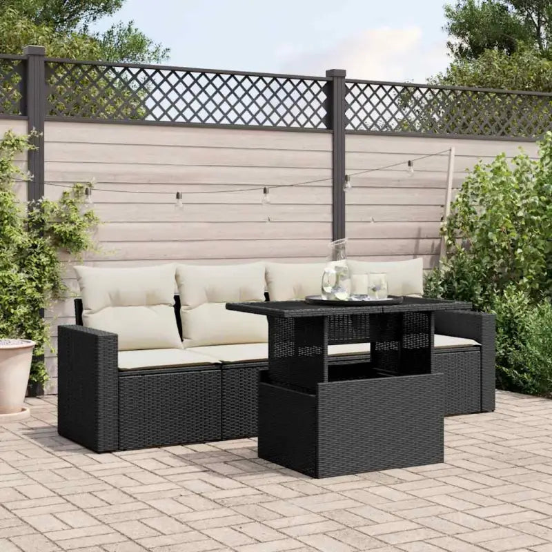 Zwart materiaal loungeset van gepoedercoat staal voor je tuin of terras - Zwart en crème / zonder opbergruimte