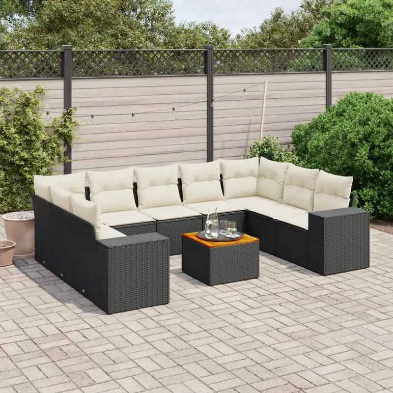 Zwart materiaal loungeset van gepoedercoat staal voor je tuin of terras - Zwart en crème / 2x hoek + 5x midden + Tafel