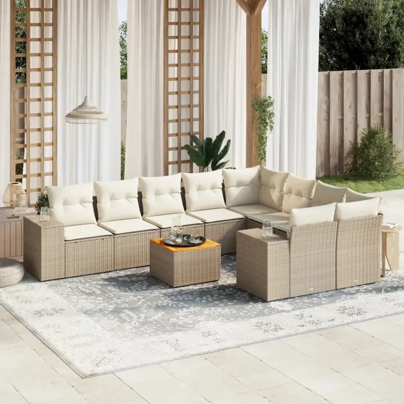 Zwart materiaal loungeset van gepoedercoat staal voor je tuin of terras - beige en crèmekleurig / Tafel + 5x midden